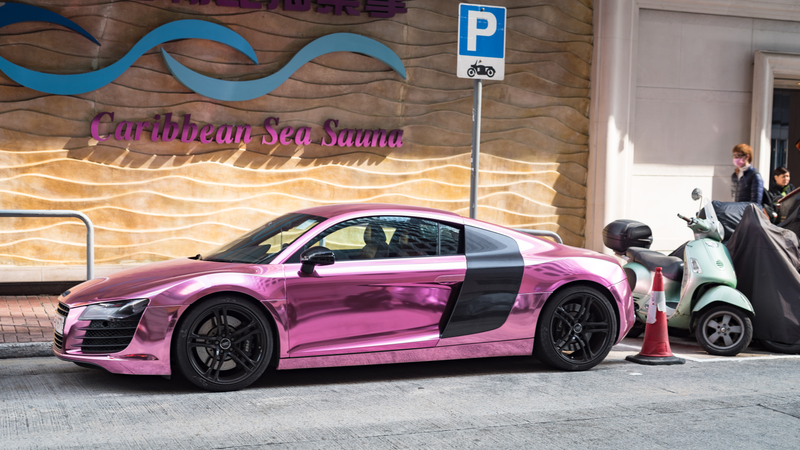 A pink chrome Audi R8...